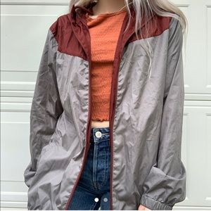 burgundy and grey windbreaker